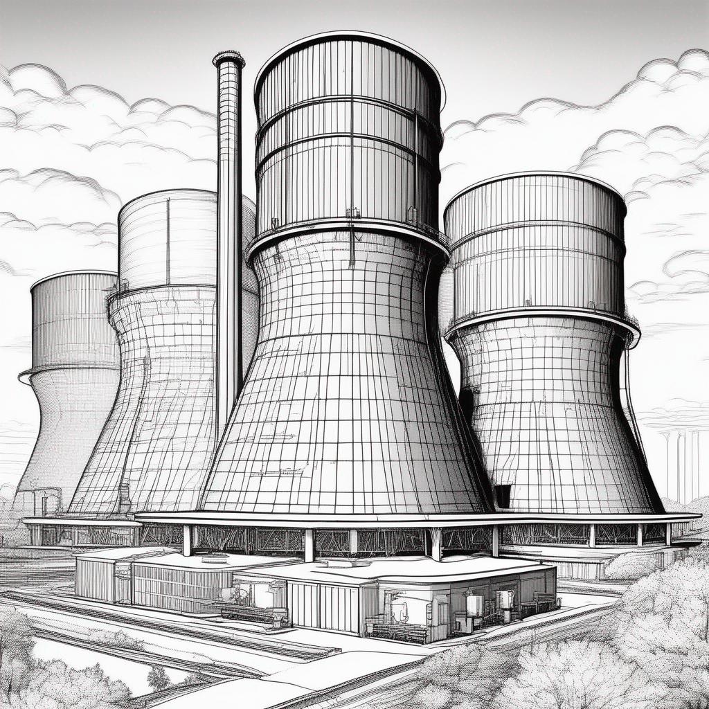 ruimte kleurplaat - een volledig data center, met cooling towers op het dak en serverruimtes met HVAC, inclusief alle bekabeling