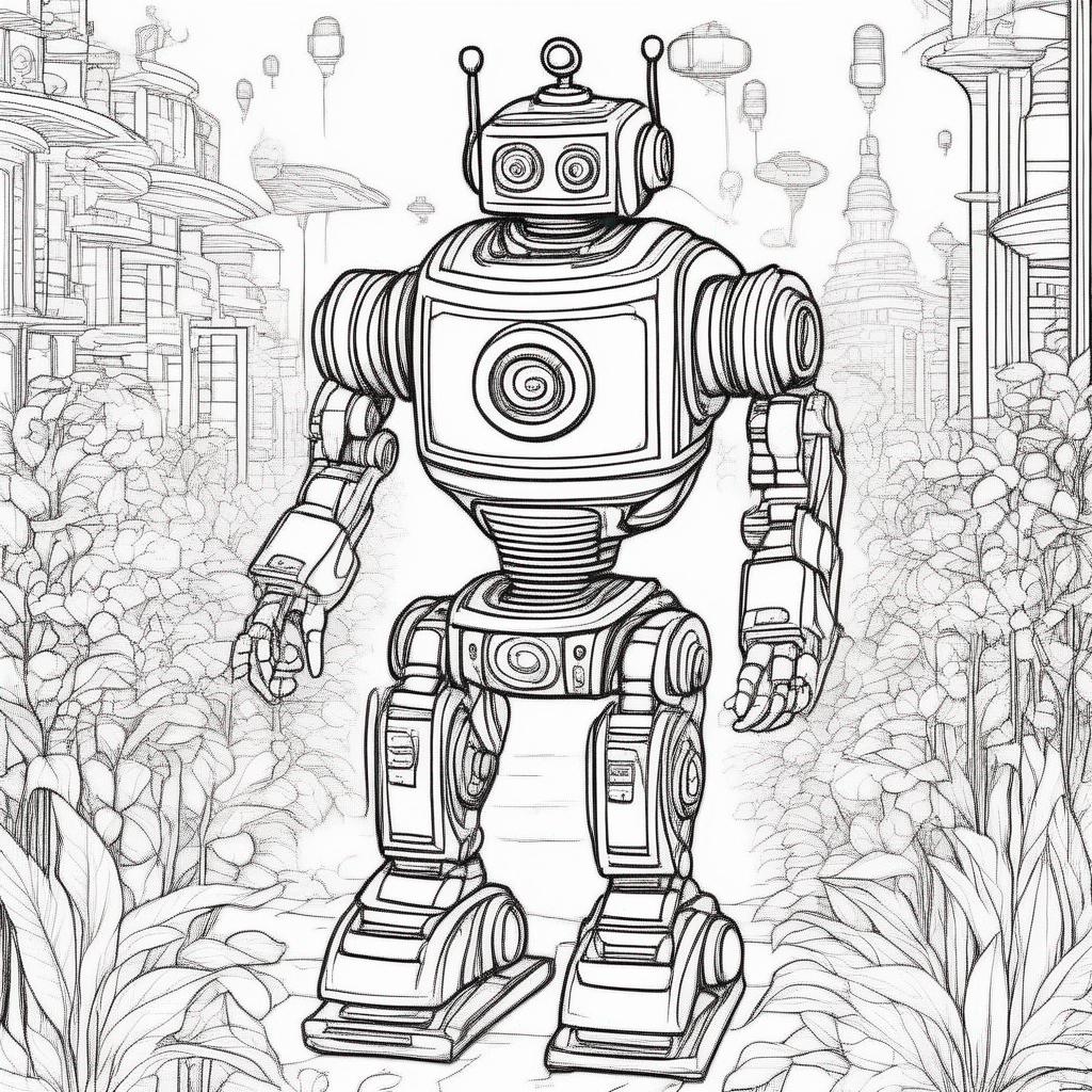 feest kleurplaat - Robot op een feestje
