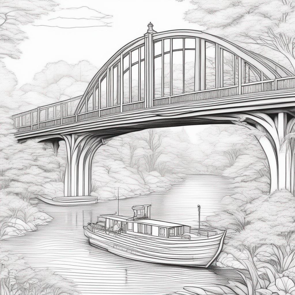 ruimte kleurplaat - Een ruimteschip onder een brug