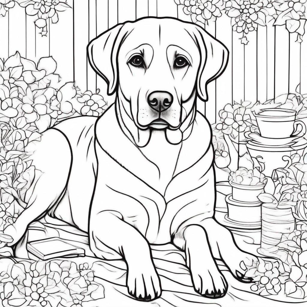feest kleurplaat - Een labrador en een kleuter in een feestelijke omgeving