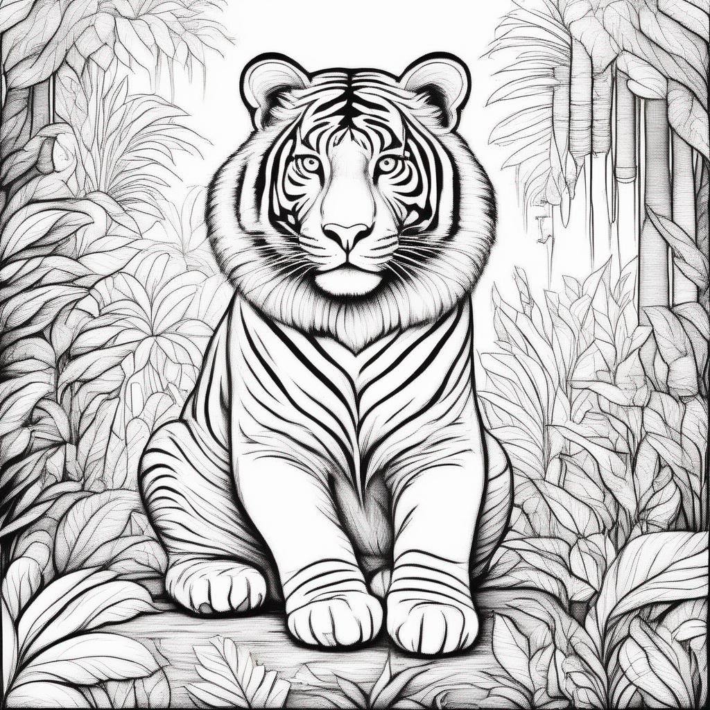 dieren kleurplaat - Jungle met veel jungle dieren 