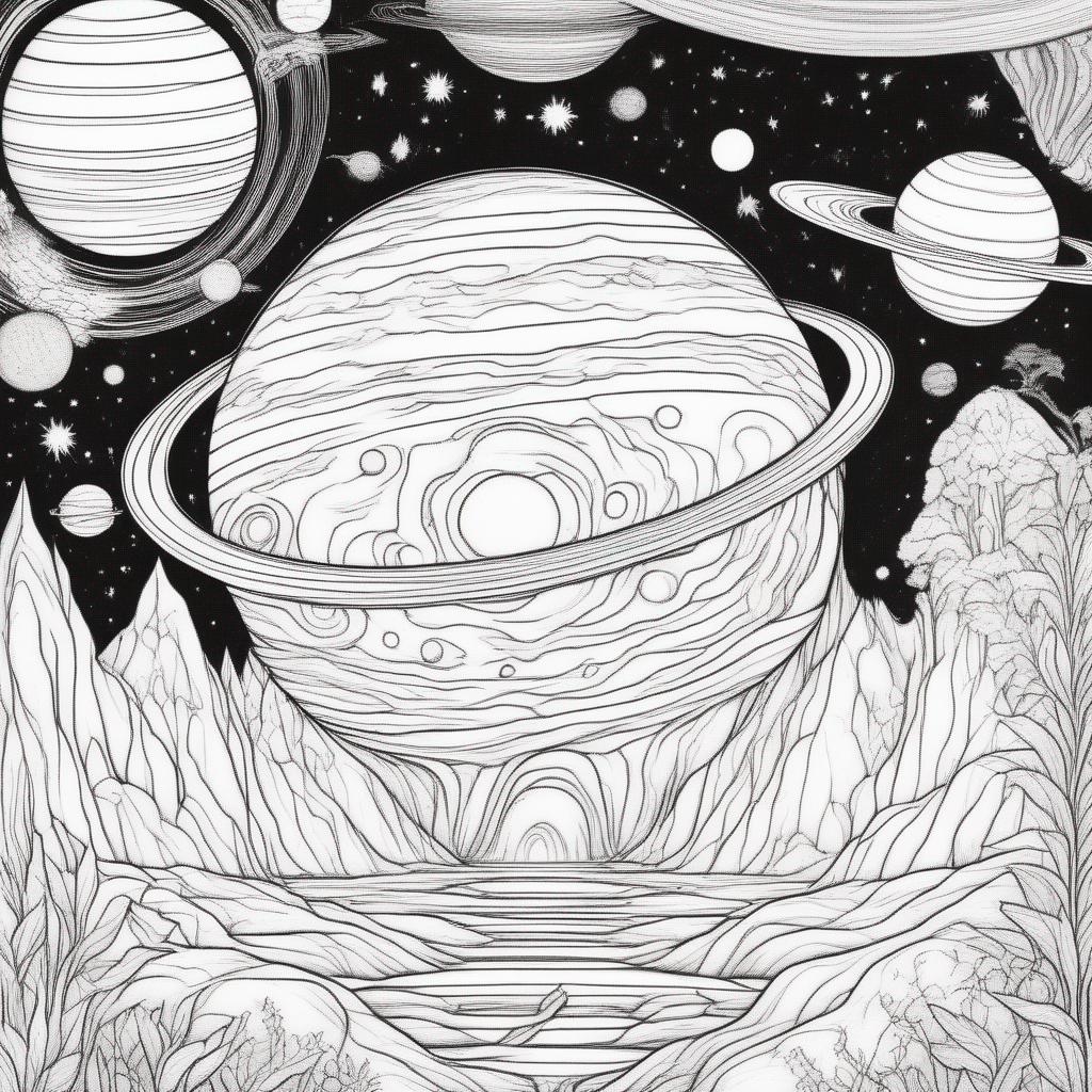 ruimte kleurplaat - Ruimte met planeten